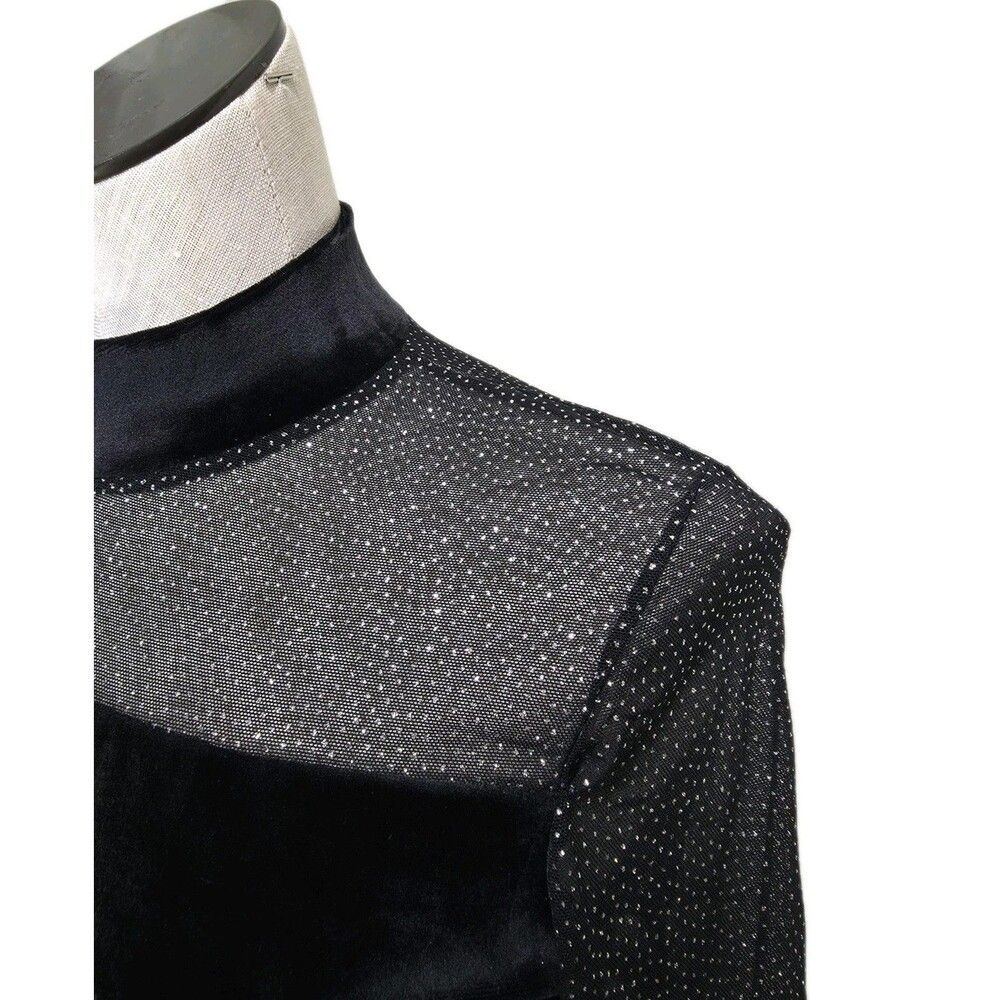 Body Wrappers VTG 90s Mesh Velvet Mock Neck Dance Midriff Glitter Top Adult L - Picture 12 of 16